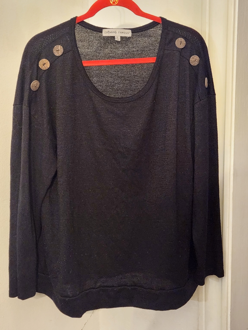 Absolutely Famous Women's Black Button-Shoulder Sweater